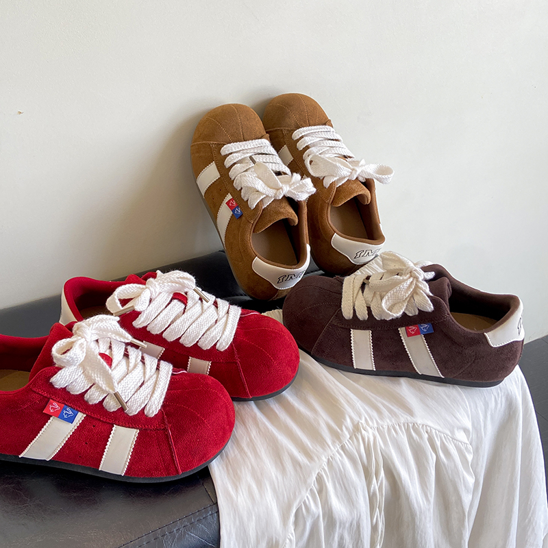 2025年秋季新款磨砂皮勃肯鞋系带咖色德训鞋女鞋时尚百搭休闲板鞋