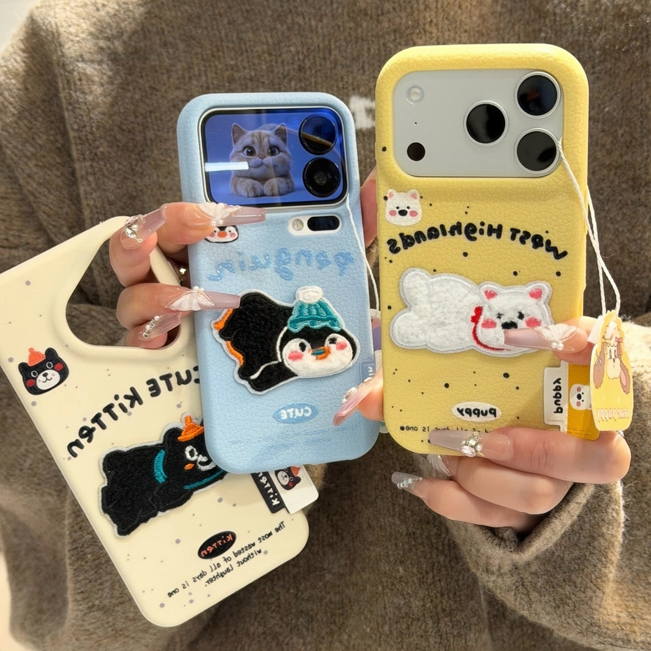 刺绣趴趴小狗标签适用苹果17/16promax手机壳华为vivoppo小米15潮