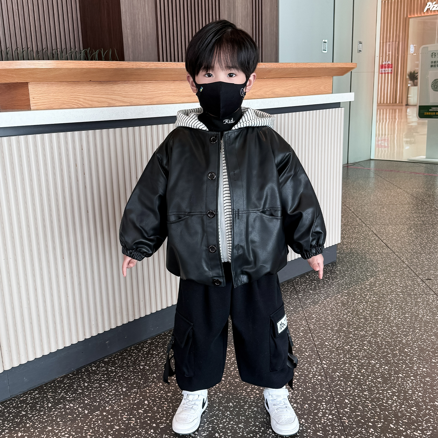 儿童冬季加绒加厚外套男童痞帅皮衣棉袄2026新款秋冬装假两件衣服