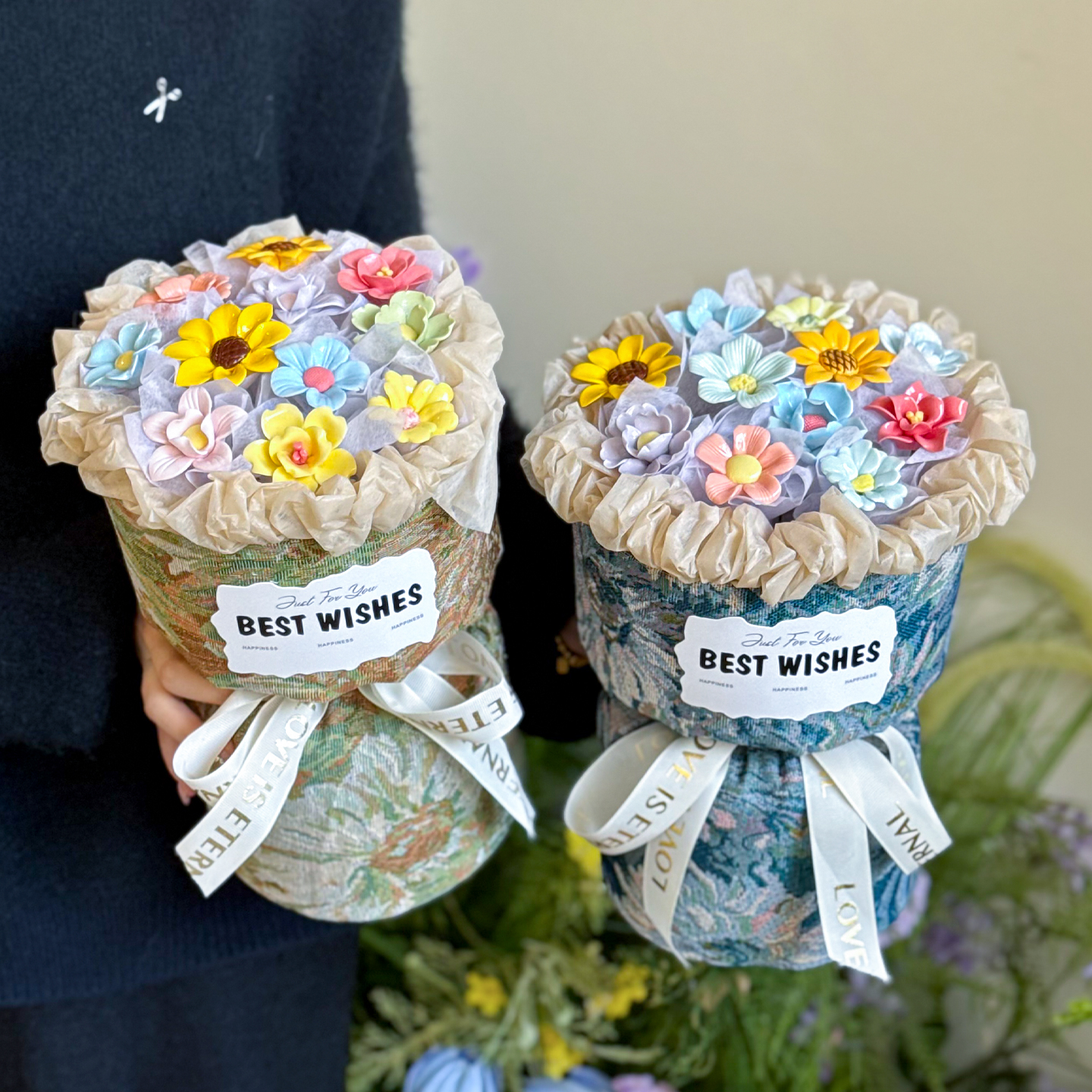 创意生日礼物手工玫瑰向日葵陶瓷花送朋友闺蜜情人节花束装饰摆件