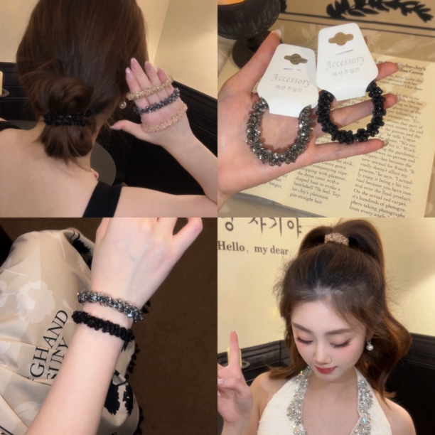 韩国水钻轻奢头绳碎碎冰高级感发圈名媛发绳手链两用