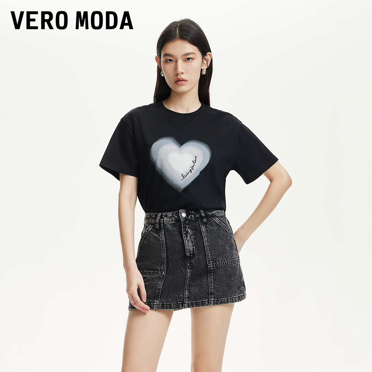 Vero Moda短裤女2025新款高腰做旧水洗磨白短款时尚牛仔裙裤贵气