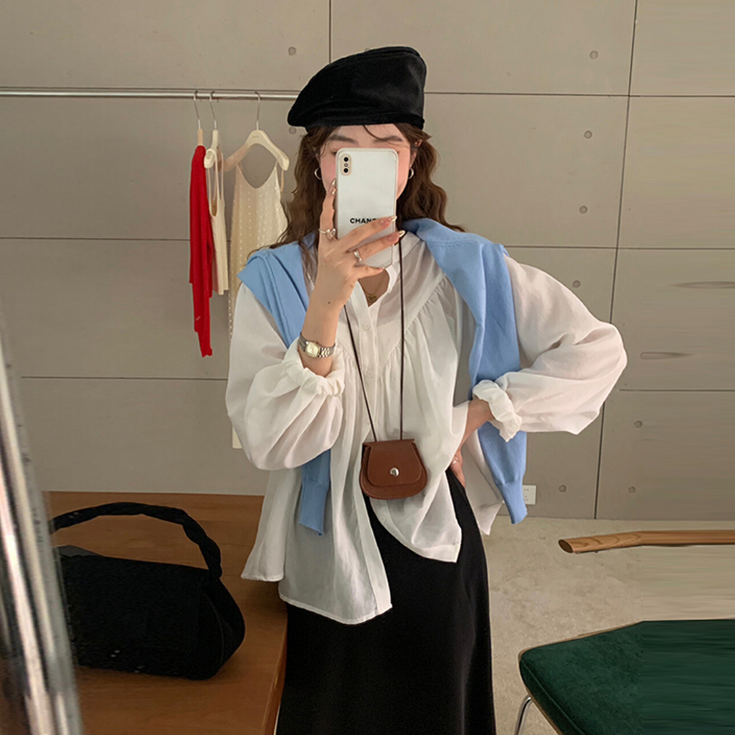 【现货+运补】白色法式长袖衬衫设计感内搭显瘦打底衫衬衣上衣0912
