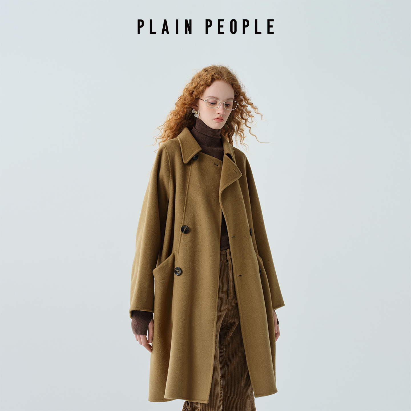 PLAIN PEOPLE美拉德复古学院风绵羊毛双面呢毛呢大衣2025冬季新品