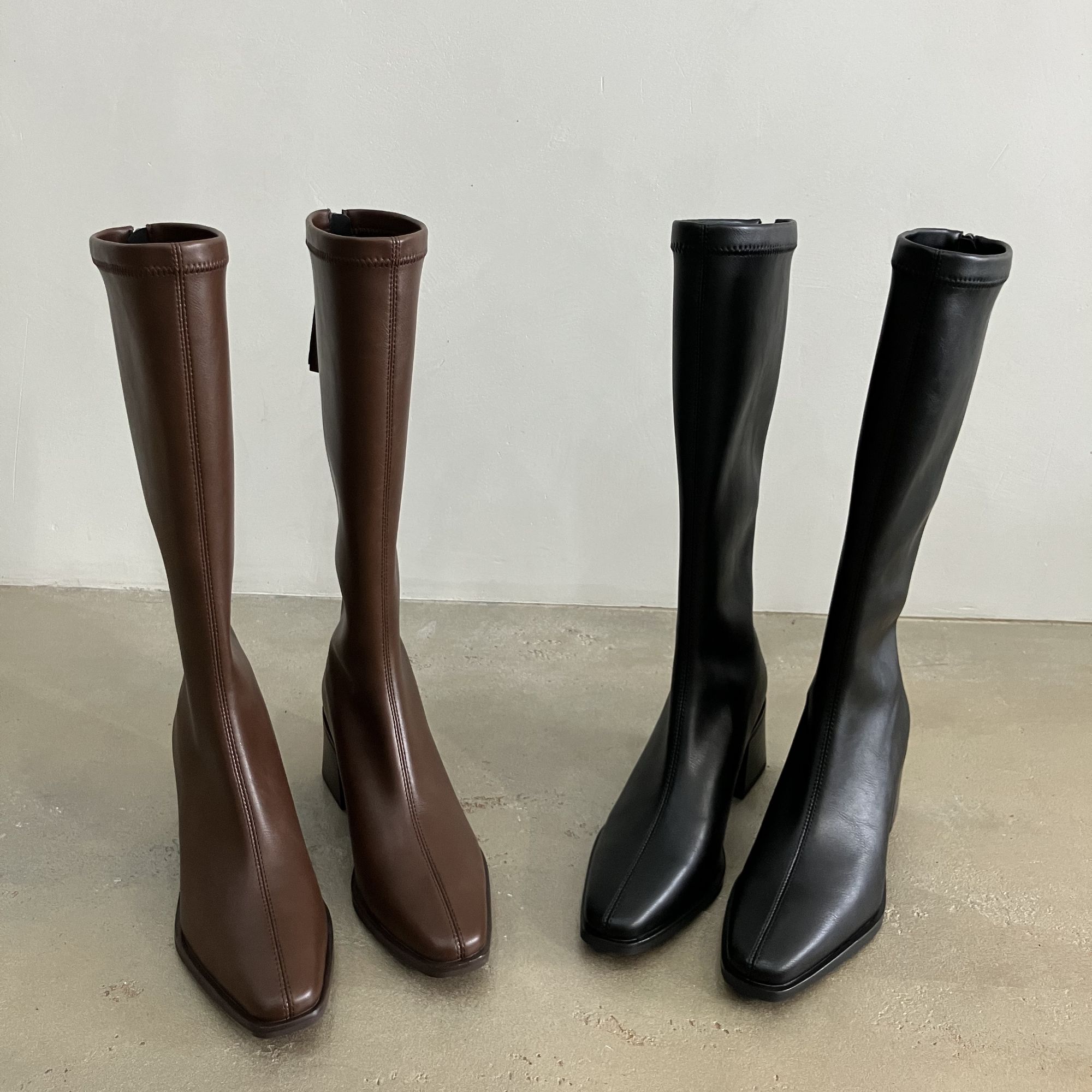 小个子不过膝高筒简约风骑士靴秋冬显瘦粗跟百搭时装长靴长筒高跟