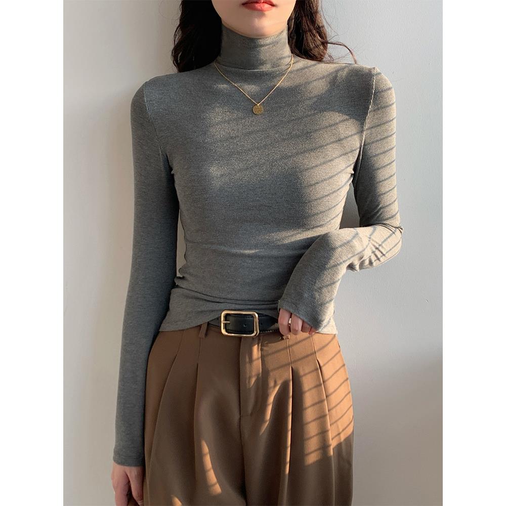 灰色高领打底衫女内搭秋冬季2025新款高级感洋气紧身黑色磨毛上衣