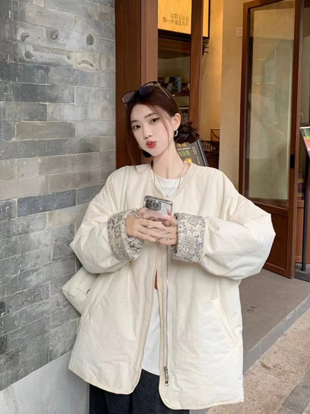 高级复古别致独特好看圆领棉服2025秋冬慵懒松弛时尚休闲棉衣外套