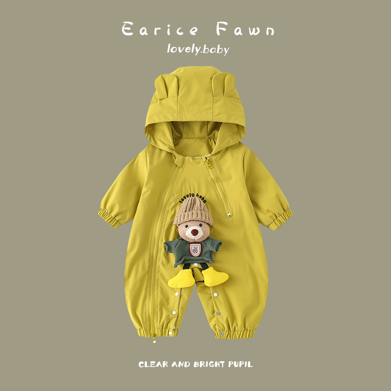 YM婴儿衣服春季男女宝宝可爱连体衣满月百天爬爬服外出长袖哈衣服