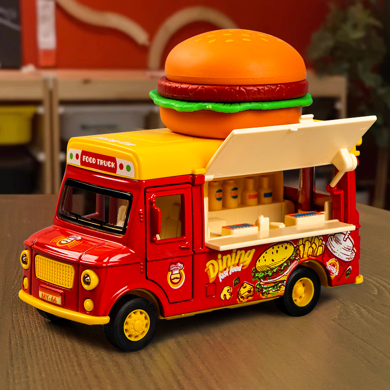 儿童冰淇淋玩具车 女孩汉堡雪糕餐车合金厨房惯性汽车巴士过家家
