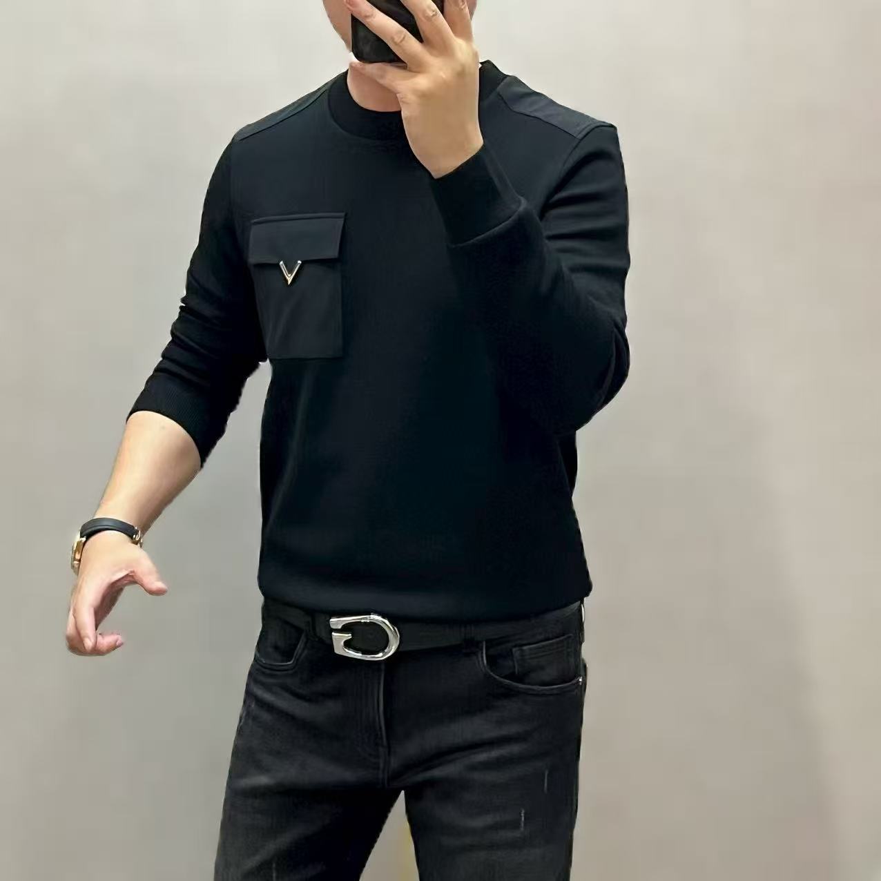 【欧陆男装】早秋高端男士长袖时尚百搭长袖拼接金属装饰卫衣15092