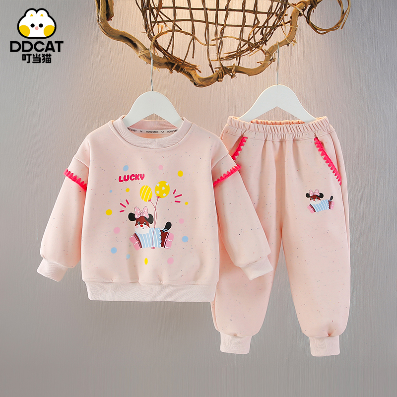 叮当猫女童秋装套装儿童春秋长款中小童洋气休闲女宝宝卡通两件套