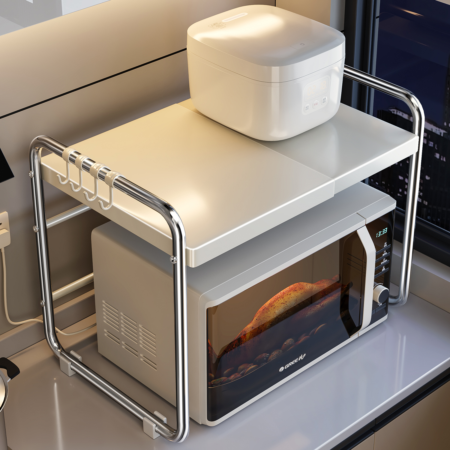 锦绣百年可伸缩微波炉置物架厨房电饭煲支架台面烤箱锅电器收纳架