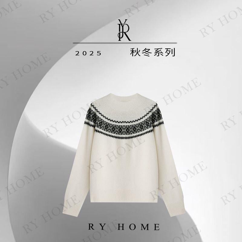 【容雨RYHOME】100%绵羊毛费尔岛提花宽松半高领羊毛衫253M3287