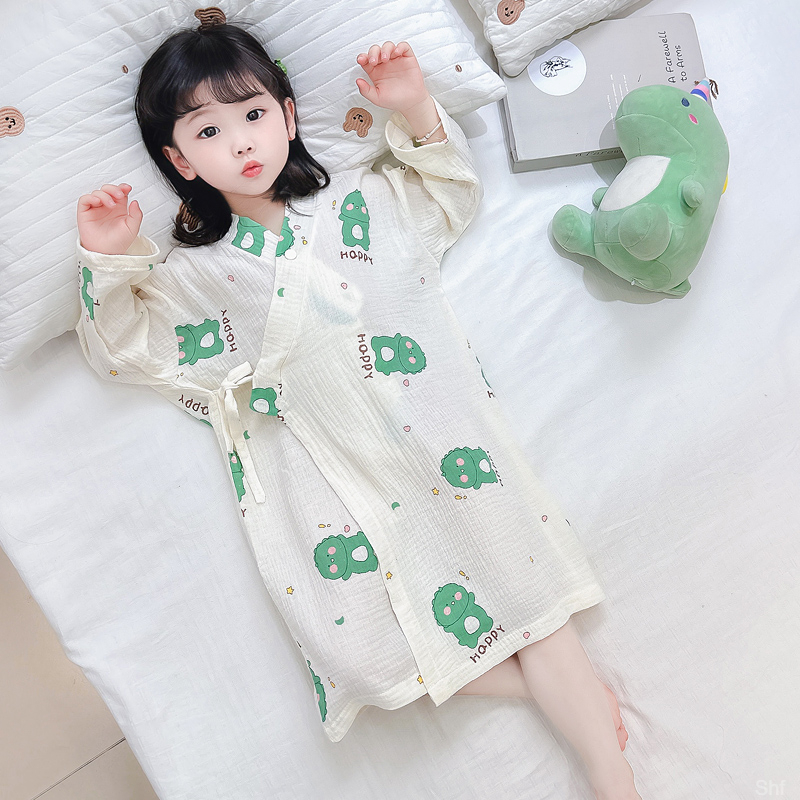 女童睡衣夏季纯棉薄款儿童家居服睡袍纱布女宝宝睡裙小女孩浴袍