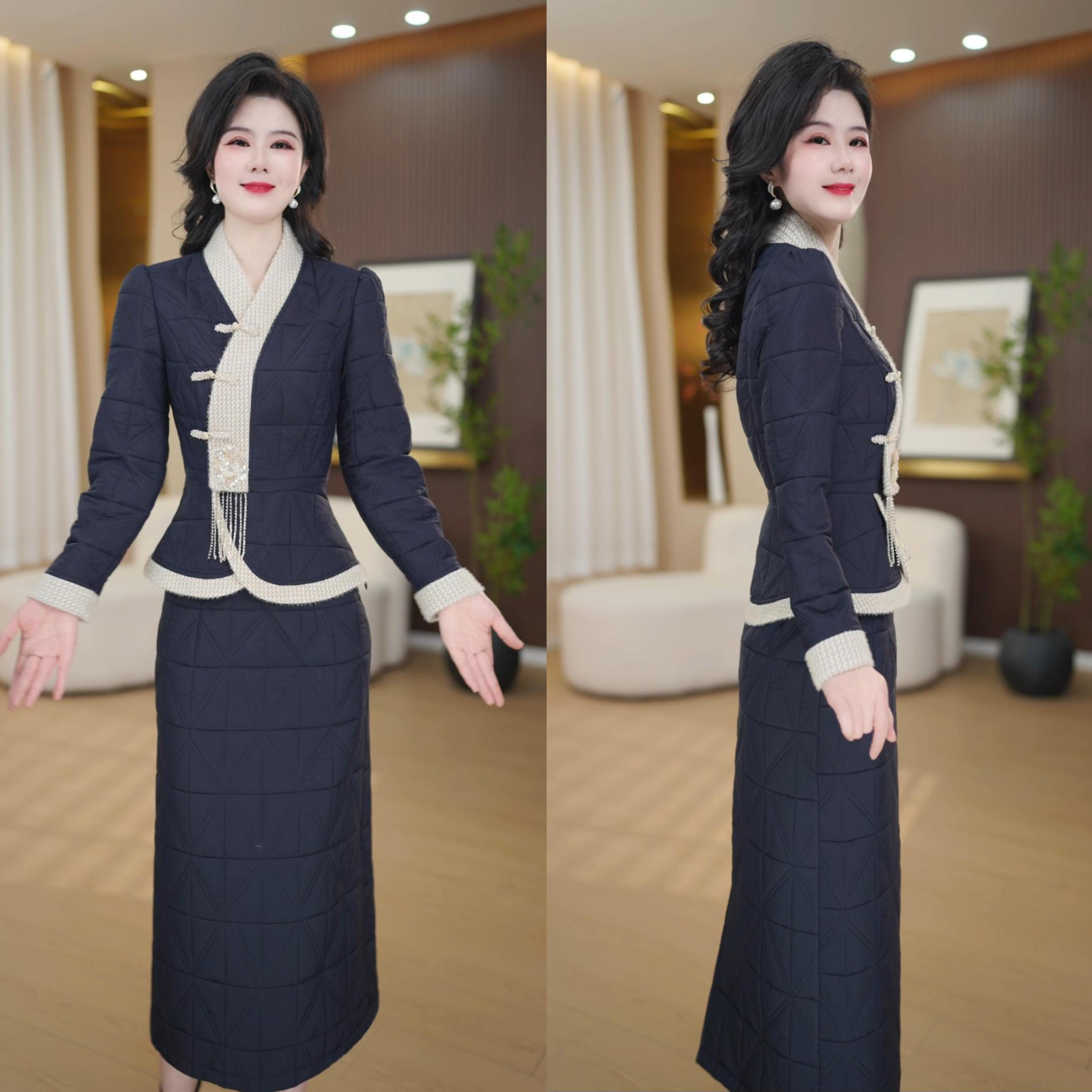 丹思俪2025冬季新款时尚遮肉显瘦加厚保暖气质百搭两件套9016