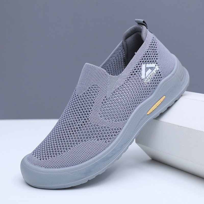 夏季新款网面透气休闲鞋男平底耐磨一脚蹬懒人鞋不臭脚老北京布鞋