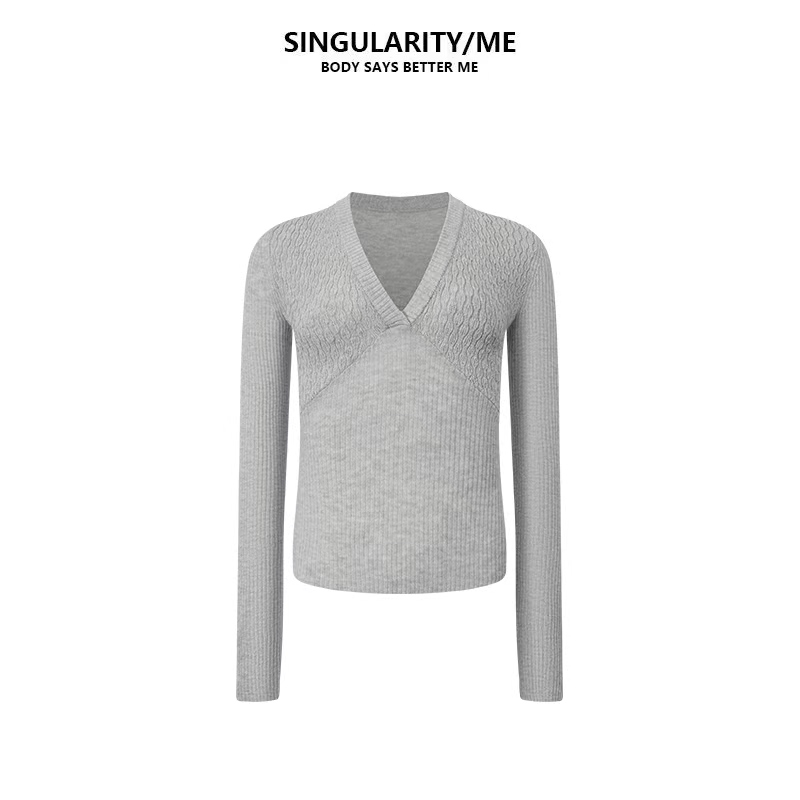 Singularity Me 12A 12575 深V领性感弹力显瘦短款套头针织衫上衣