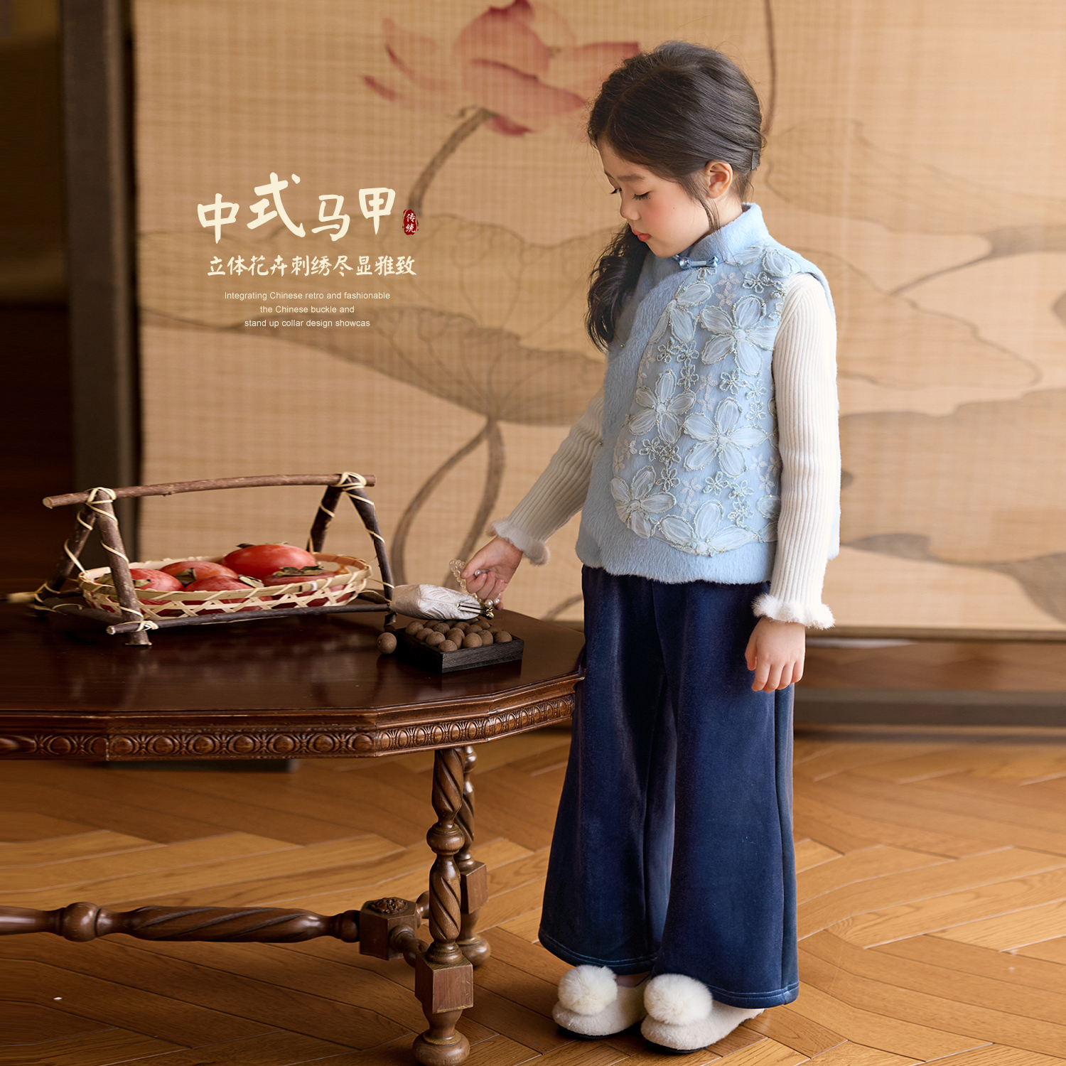 Okids 小雪亲子高端定制 宝宝新年马甲2026冬新款拜年服 OD594322