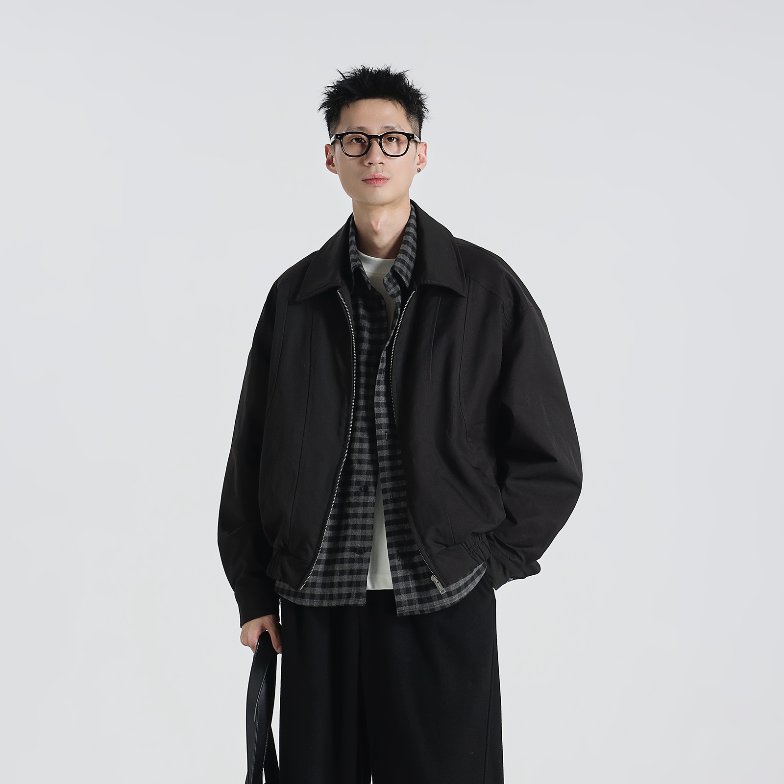 GCCDUPE77『洛斯汀』niu系复古假两件时尚拼接夹克通勤休闲外套