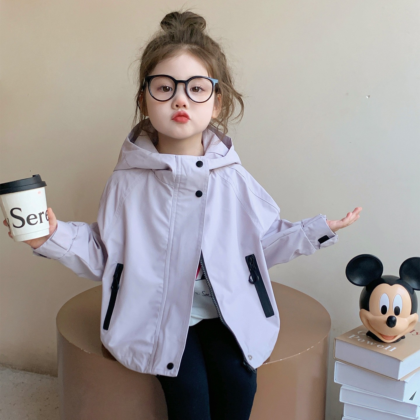 女童休闲外套2025新款儿童春秋装潮流洋气女宝宝秋季连帽夹克上衣