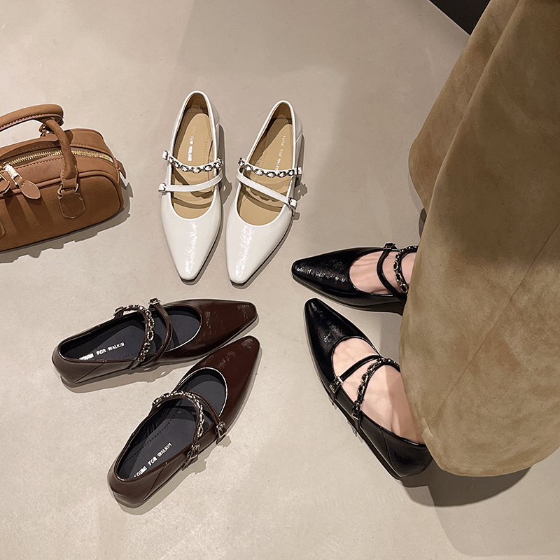 平底粗跟法式皮鞋中跟浅口低跟鞋子单鞋夏季尖头