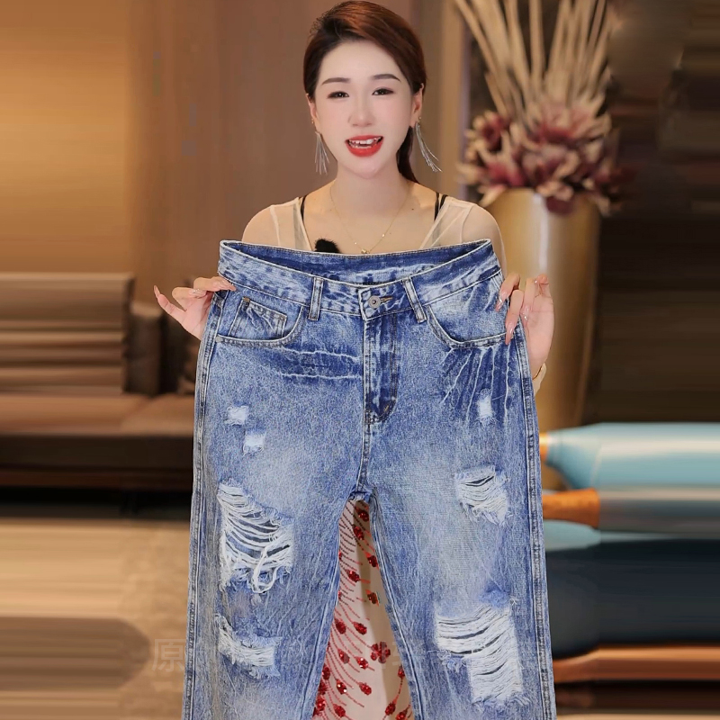 2025秋季新款美式高街男士牛仔裤时尚破洞宽松直筒裤潮流百搭男款