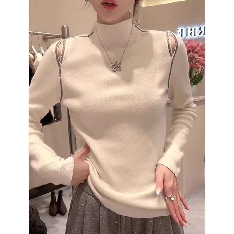 欧货高级感烫钻高领针织衫2025冬季洋气轻奢时尚小香风打底衫上衣