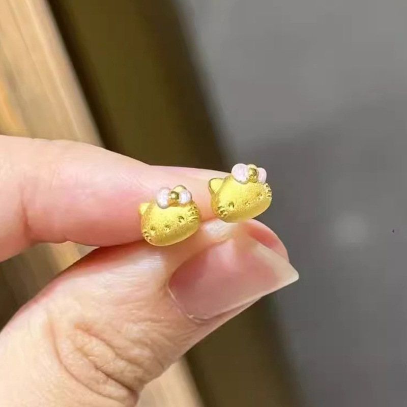 铜合金耳饰 925银针可爱卡通猫咪耳钉女养耳洞小猫耳饰送女友