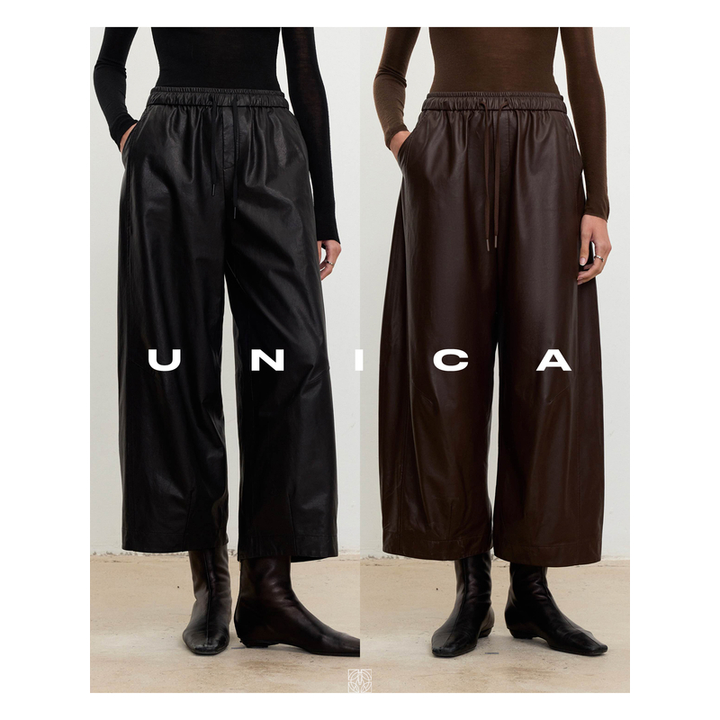 UNICA/松弛茧型弯刀欧洲进口绵羊皮_显瘦八分皮裤