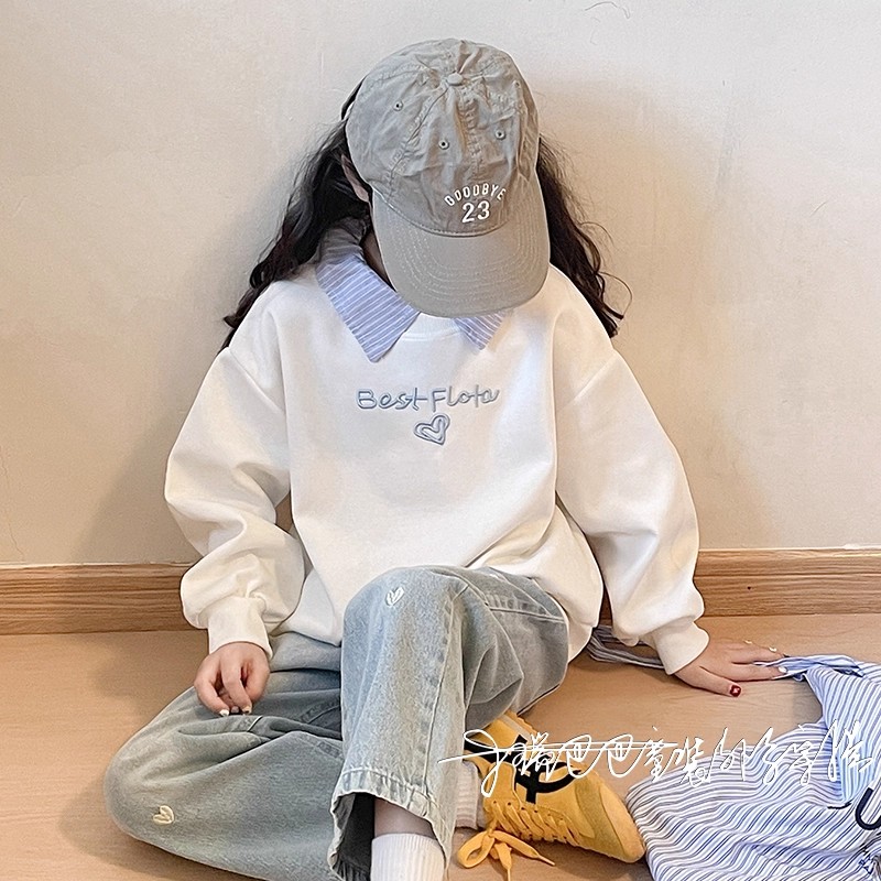 甜美女童卫衣套装2025炸街儿童秋装假两件上衣洋气穿搭女孩两件套