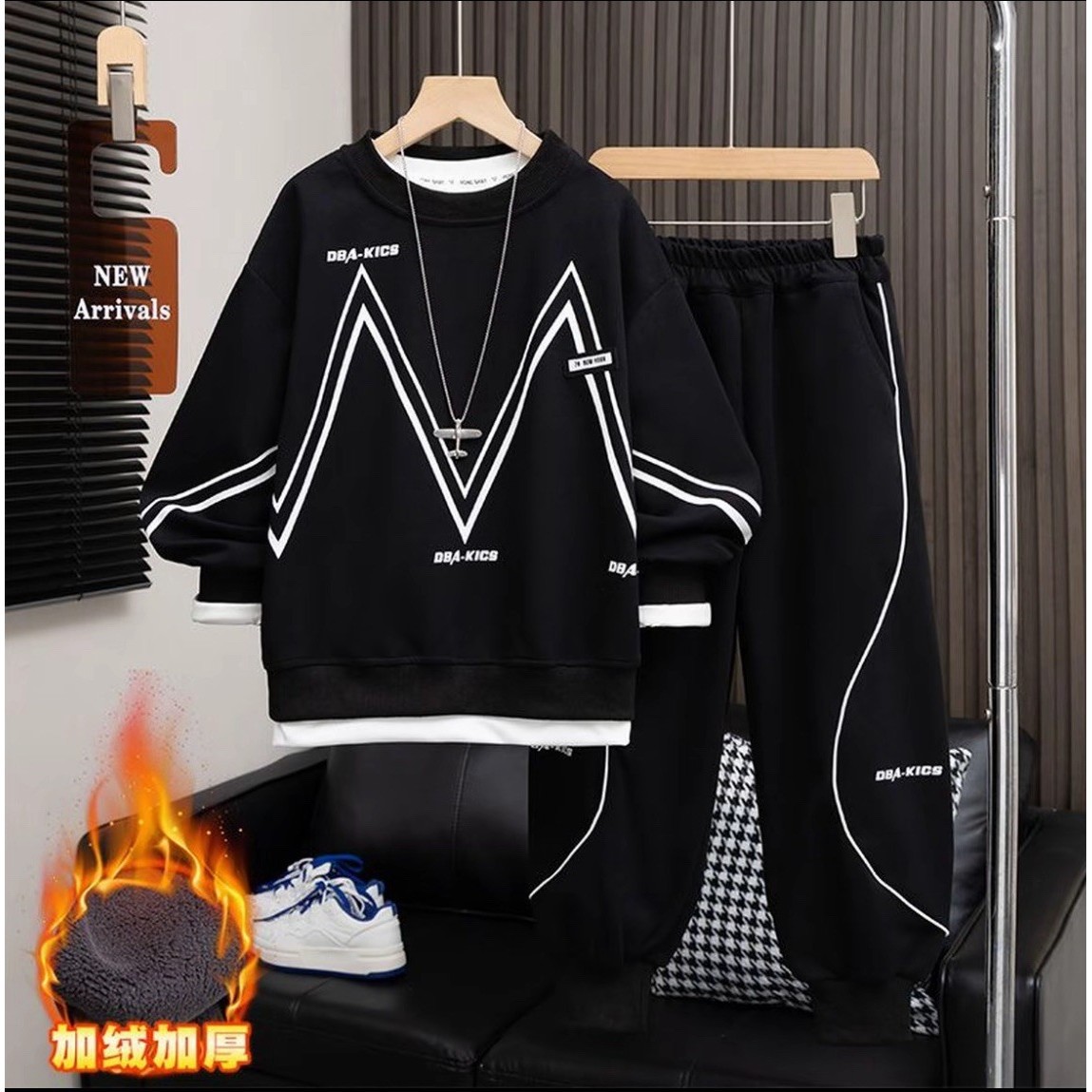 【加绒/不加绒】2025男童休闲韩版卫衣套装新款中大童运动两件套