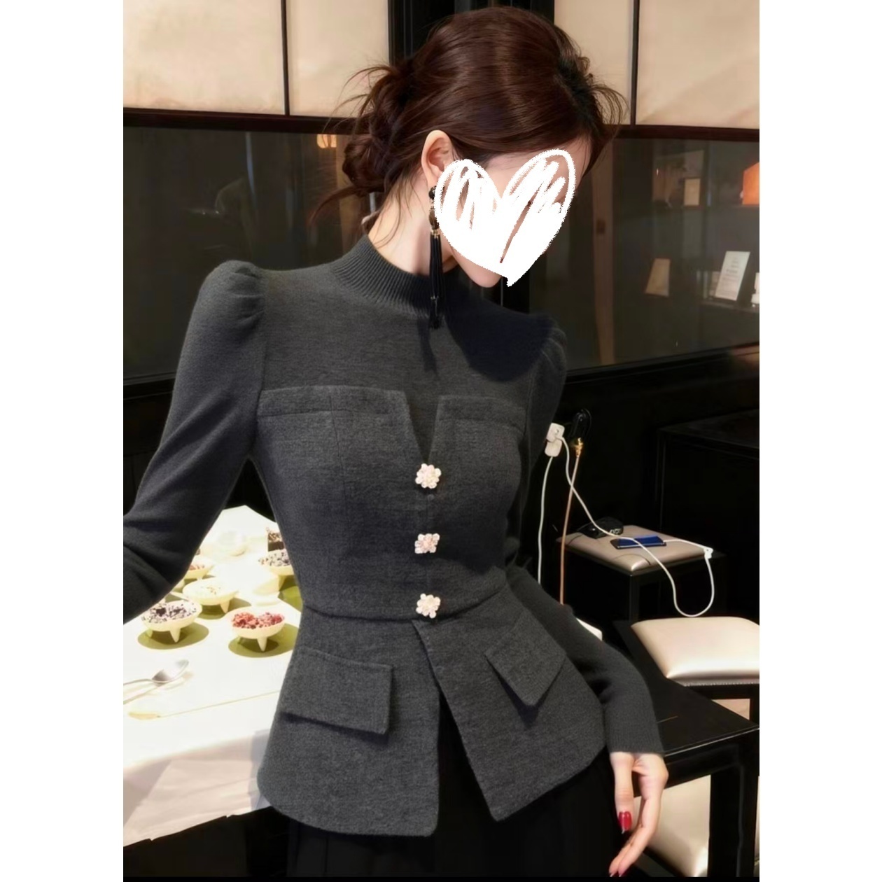 灰色针织衫2025冬季新款绝美巨好看设计感高端小资气质收腰上衣女