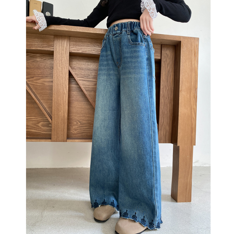 儿童秋装2025年新款大女童装宽松裤子春秋款牛仔裤秋季阔腿直筒裤