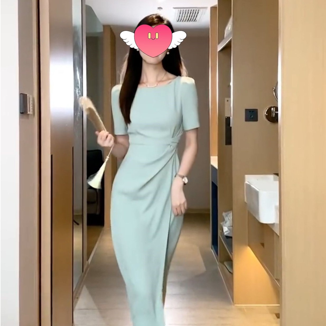 2025新款法式长裙质感姐风气质高端精致正式场合蓝色连衣裙子女夏