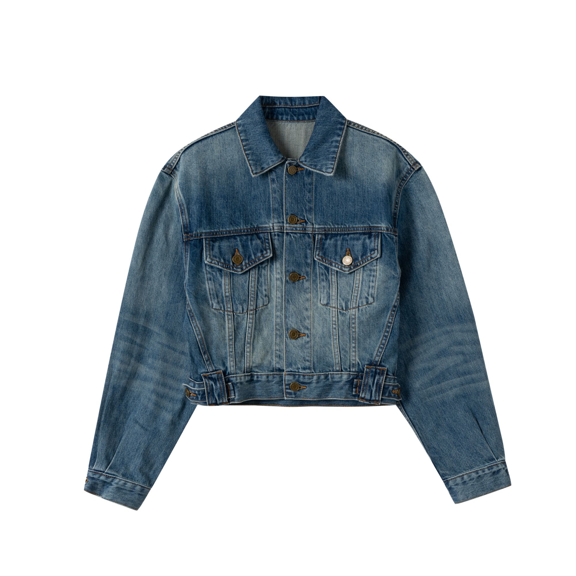 PENGXIAXI 明星同款土耳其面料百搭牛仔上衣收腰复古牛仔衣