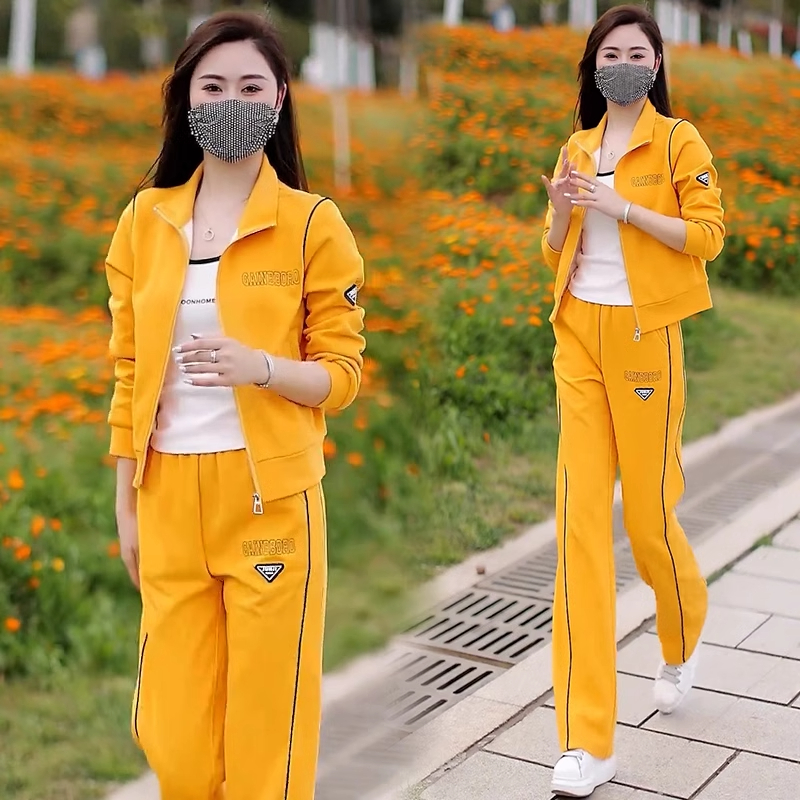 休闲运动服套装女2025春秋新款洋气显瘦立领开衫外套阔腿裤两件套