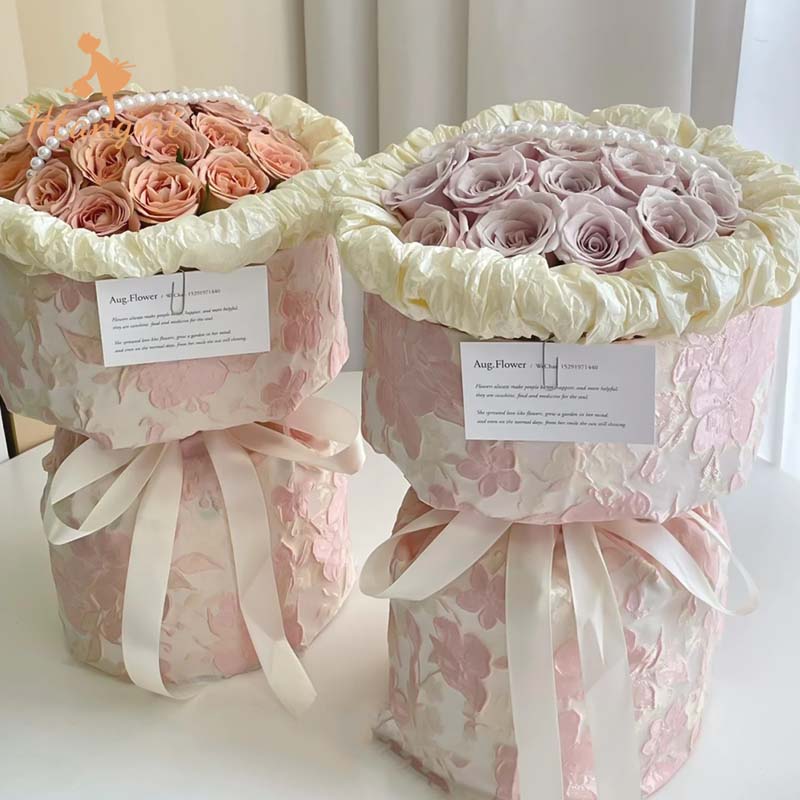 【汉唐美】母亲节520粉色提花樱花布艺一体式定型片圆形diy花艺鲜花