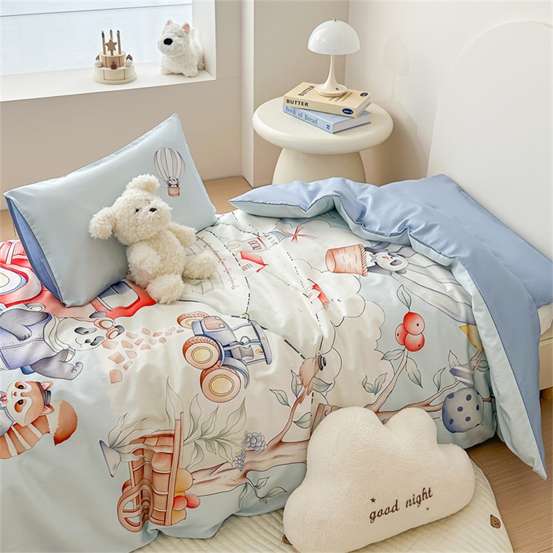 儿音A类60S数码大版印花长绒棉多件套全套幼儿园宝宝三件套春秋冬