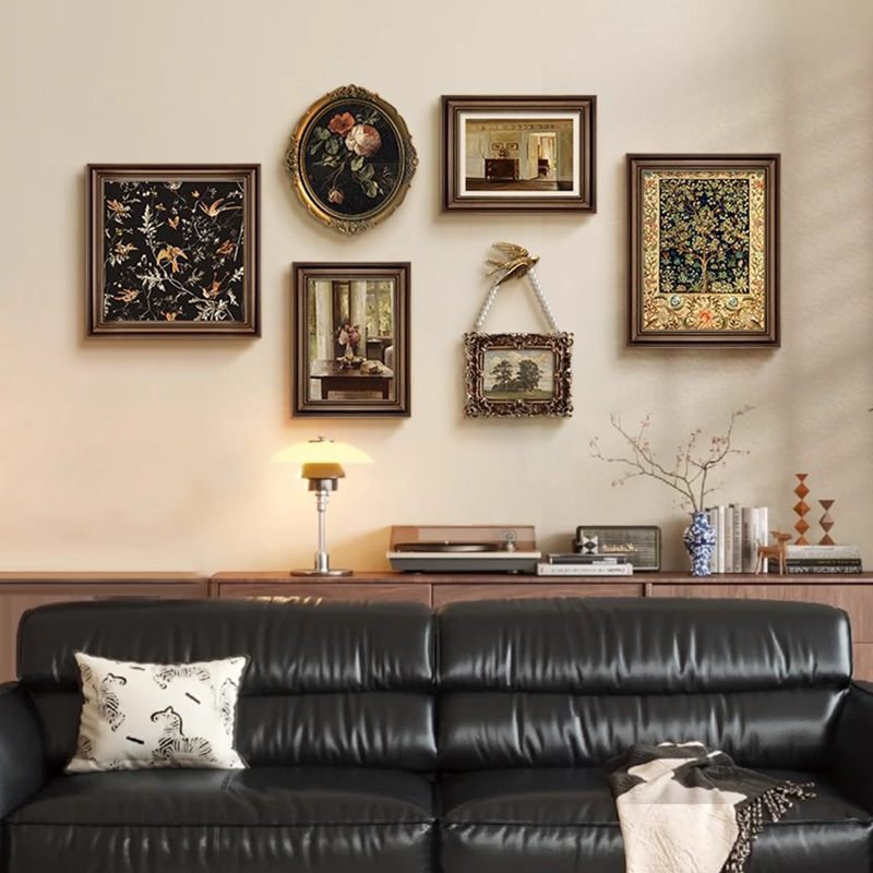 美式装饰画法式挂画中古风复古油画客厅沙发背景墙组合壁画高级感