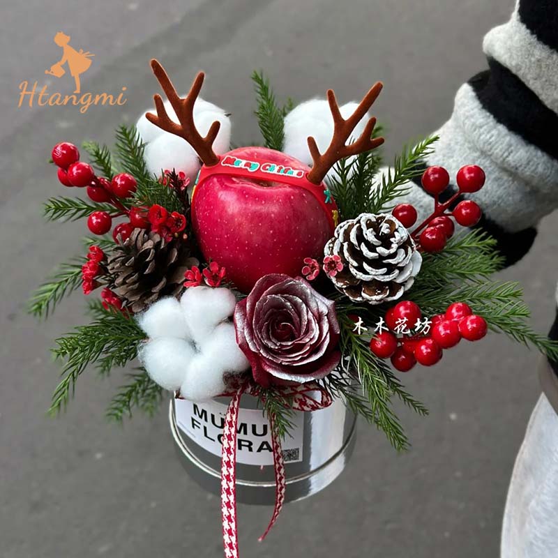 【汉唐美】圣诞节迷你圆筒抱抱桶小花束手工DIY插花伴手礼花艺专用