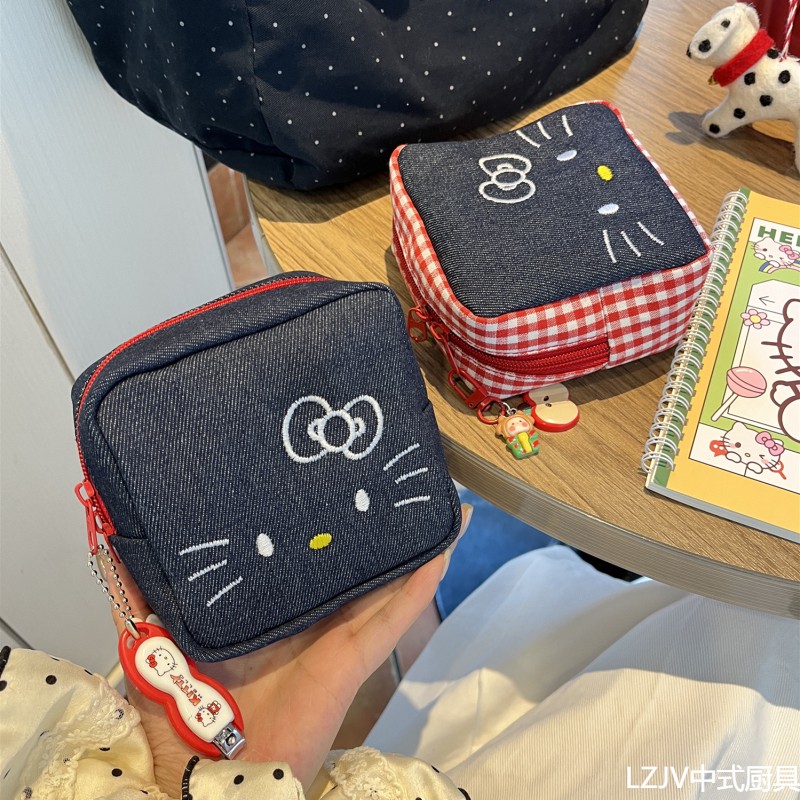 LZJV原创可爱牛仔刺绣Kitty收纳包证件包口红耳机姨妈巾可携式化