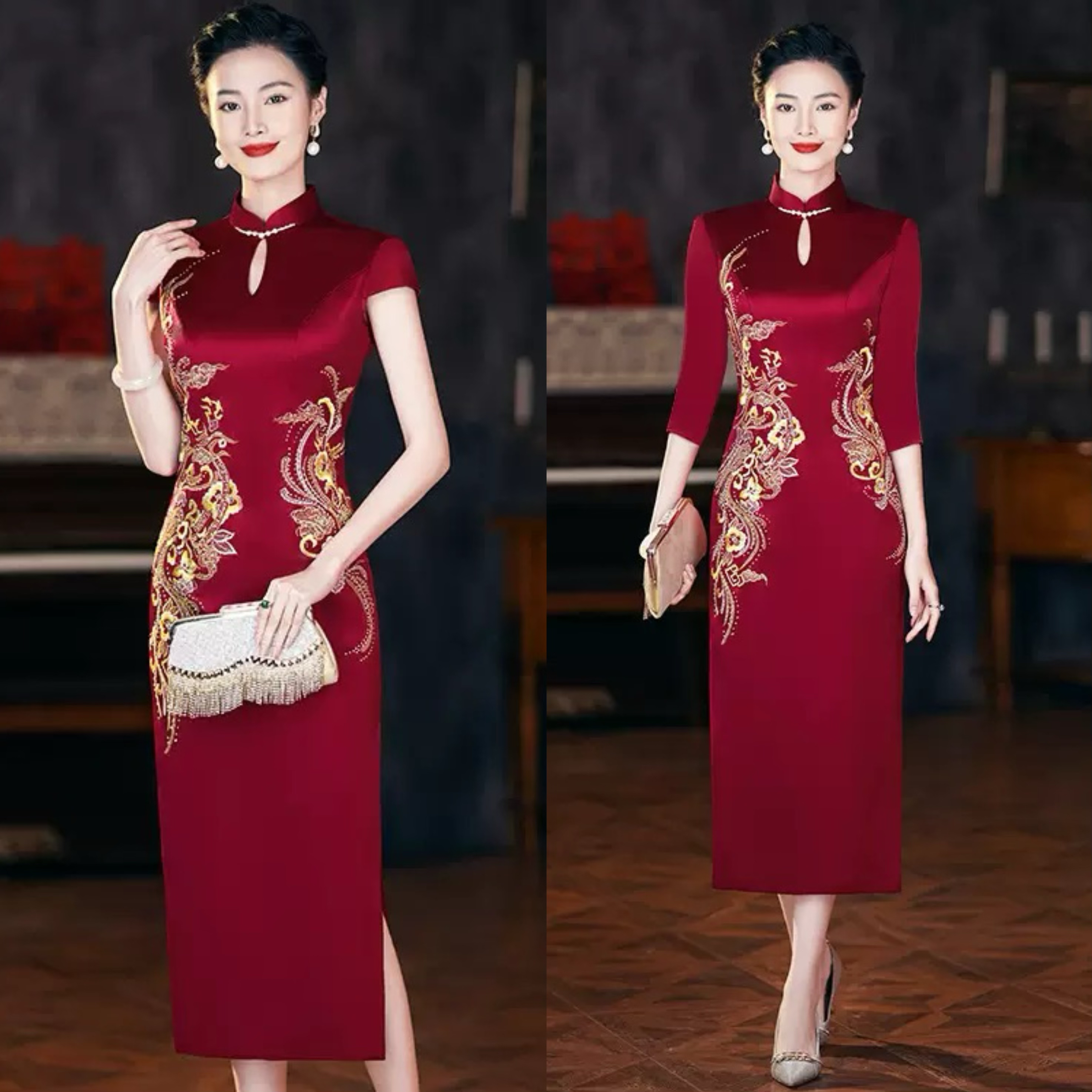 2025秋【正品苏绣】高定重工改良旗袍喜婆婆妈妈婚宴礼服时尚气质N