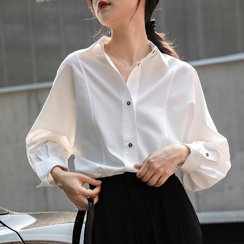 抗皱法式白色衬衫女上衣2025秋季新款设计感小众长袖衬衣7136