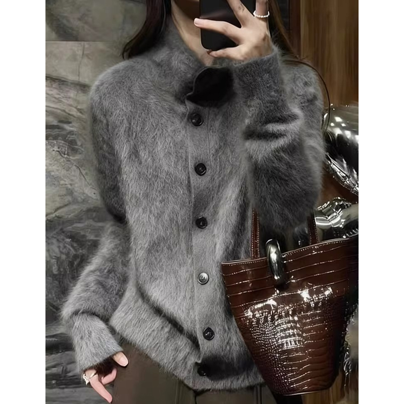 灰色时髦气质长袖针织开衫女2025秋冬季新款时尚减龄洋气软糯上衣