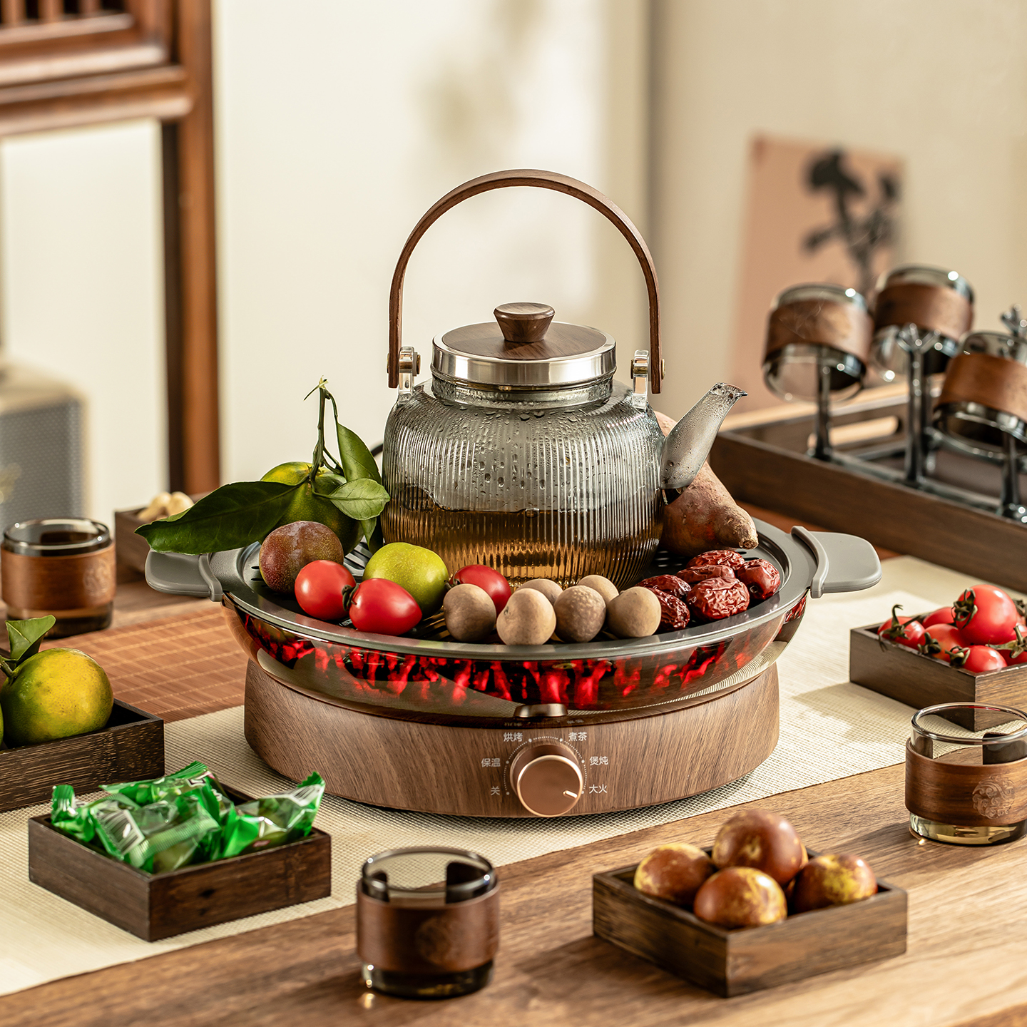 2025新款仿炭火围炉煮茶玻璃茶壶多功能电陶炉专用煮茶器功夫茶具