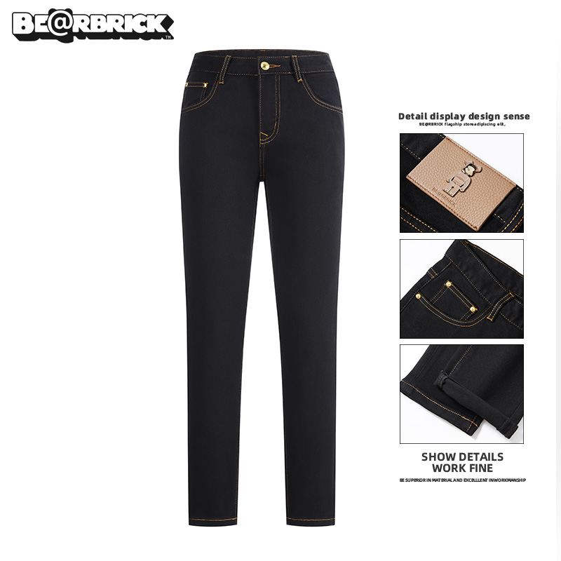 积木熊Be@rbrick【明星同款】男士牛仔裤秋冬季三本针欧货轻奢修身
