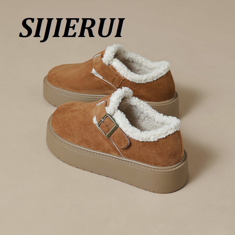 SIJIERUI小个子厚底加绒勃肯鞋女2025秋冬增高保暖棉鞋毛毛单鞋女