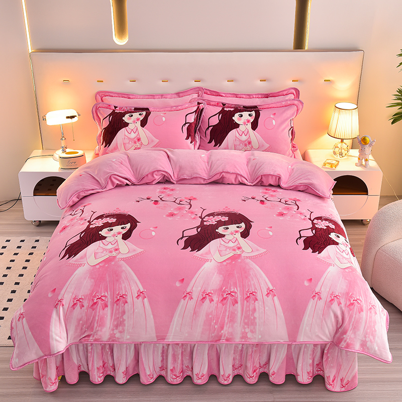 2025秋冬牛奶绒四件套加厚保暖双面绒被套加绒床裙家纺床上用品