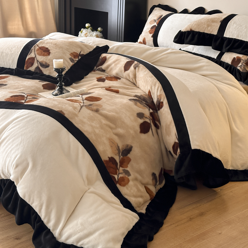 法式复古风加厚保暖牛奶绒四件套加绒珊瑚绒被套柔软床上用品床单