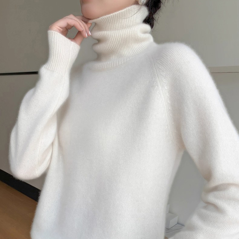 秋冬新款高领纯色羊绒衫女宽松加厚保暖毛衣内搭打底衫女百搭款
